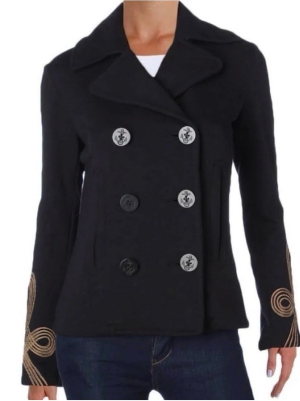 Denim & Supply Ralph Lauren Military Band Jacket Blazer Black Gold Embroidery XS